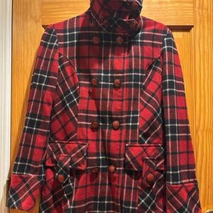 Plaid Double-Breasted Women's Pea Coat